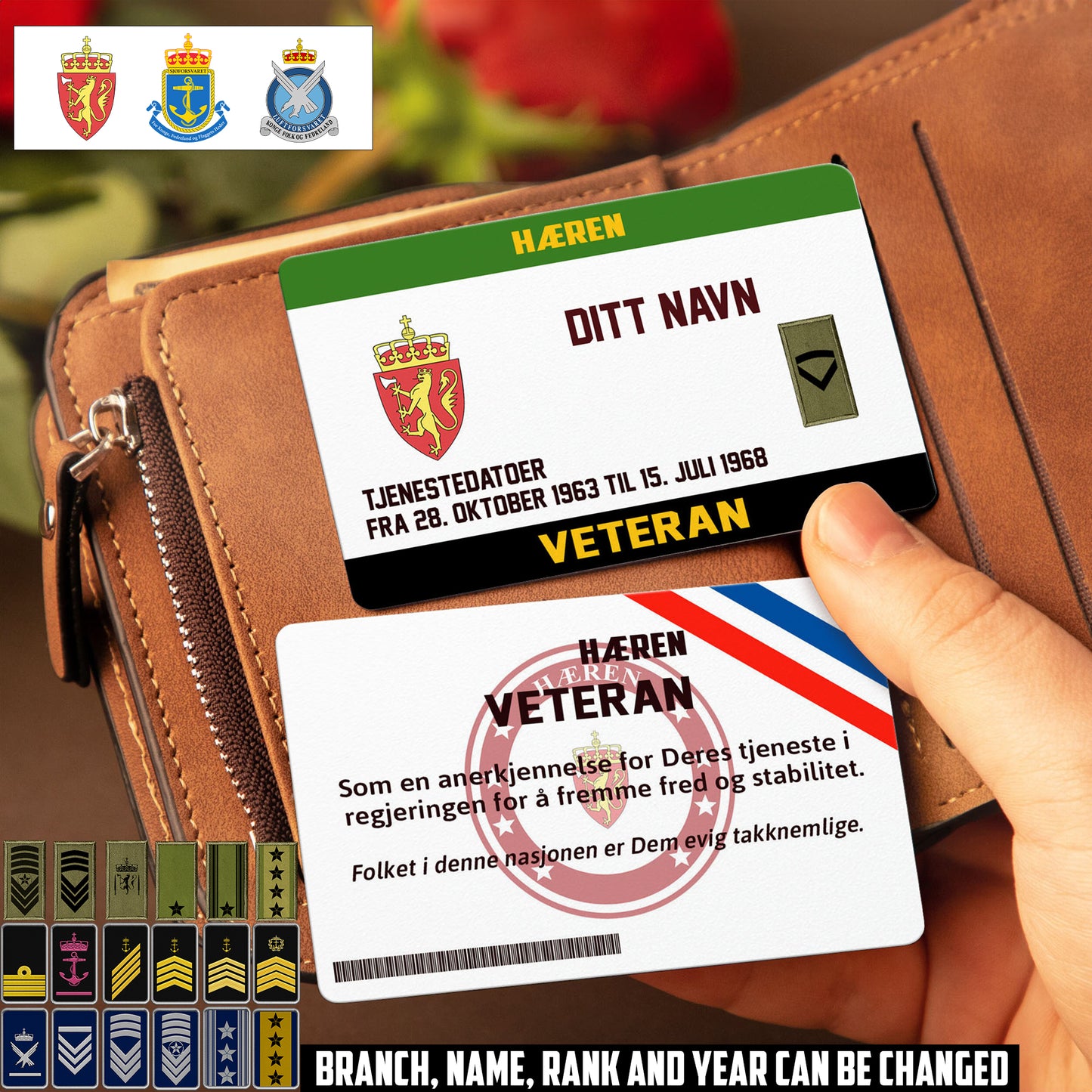 Personalized Norway Soldier/ Veteran With Rank, Name And Year Aluminum Wallet Card - 17479584