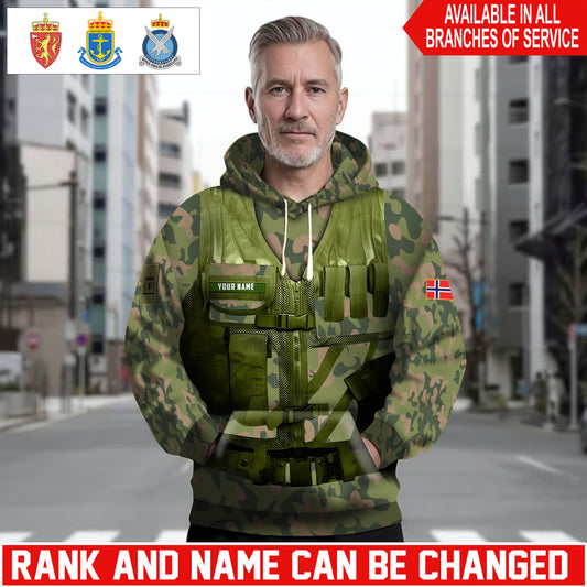 Personalized Norway Soldier/Veteran Camo with Name and Rank Hoodie Sweater All Over Printed - 17625600
