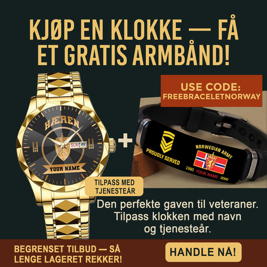 Personalized Norway Soldier/ Veteran With Rank And Name Gentleman Crystal Metal Watch - 17442432