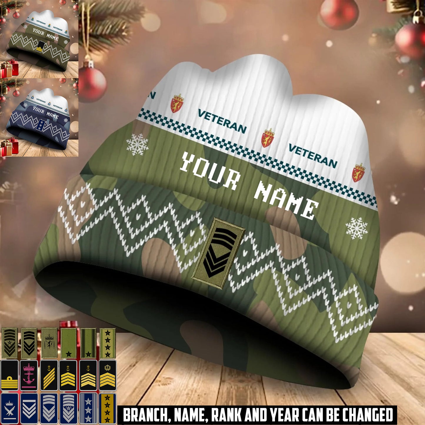 Personalized Norway Soldier/Veteran Camo with Rank And Name Beanie Hat - 17590176