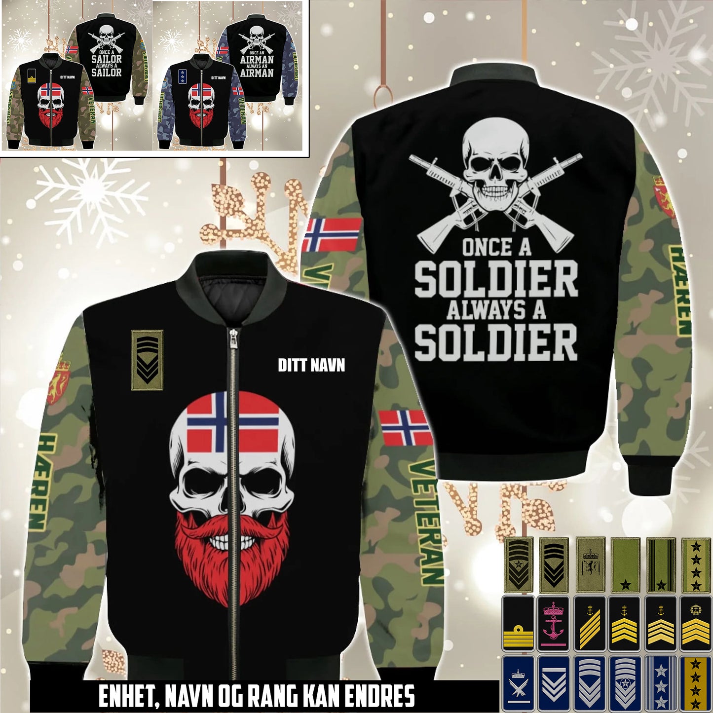 Norsk Veteran Camo Bomberjakke – Tilpasset med Navn & Rang - 17580672