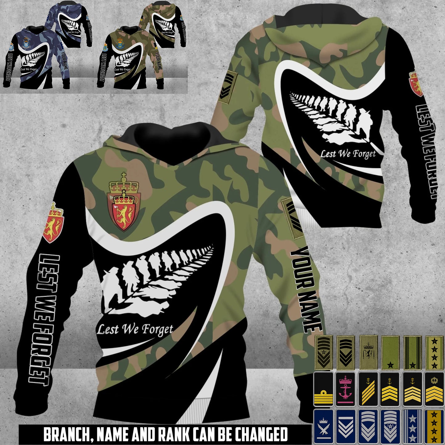 Personalized Norway Soldier/Veteran Camo with Name & Rank Hoodie All Over Printed - 17673984