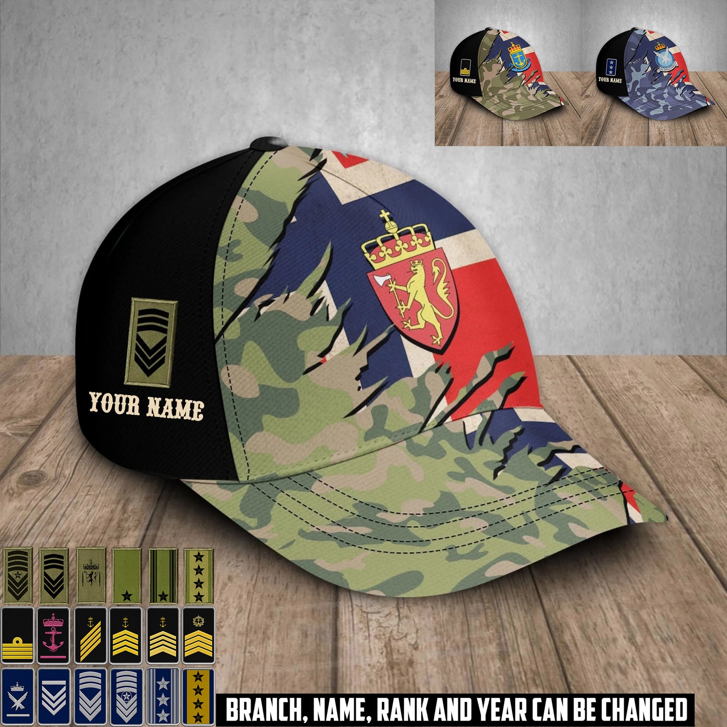 Personalized Name & Rank Norway Soldier/Veterans Baseball Cap - 1759881604