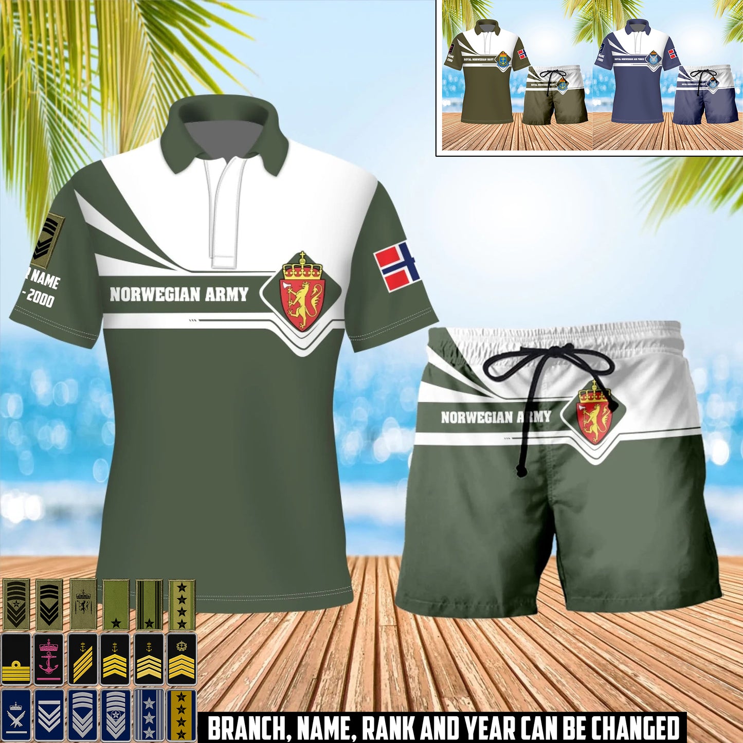 Personalized Norway Soldier/Veteran with Rank, Year And Name Combo Polo + Short - 17462304