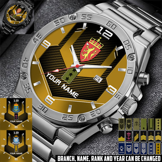 Personalized Norway Soldier/ Veteran With Name And Rank Gentleman Stainless Steel Watch - 17485632