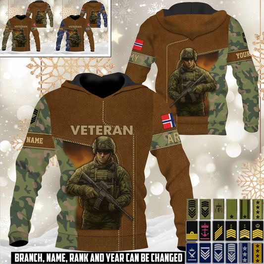 Personalized Norway Soldier/Veteran Camo with Name and Rank Hoodie All Over Printed - 17527968