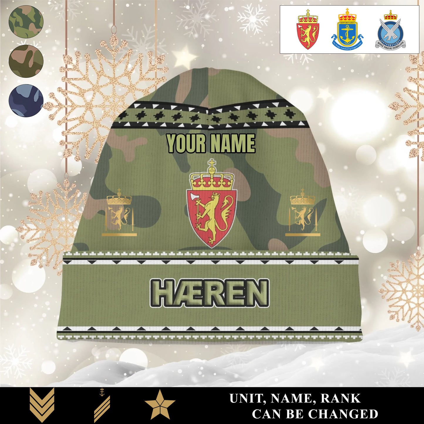 Personalized Norway Soldier/Veteran Camo with Rank And Name Beanie Hat - 1765238400