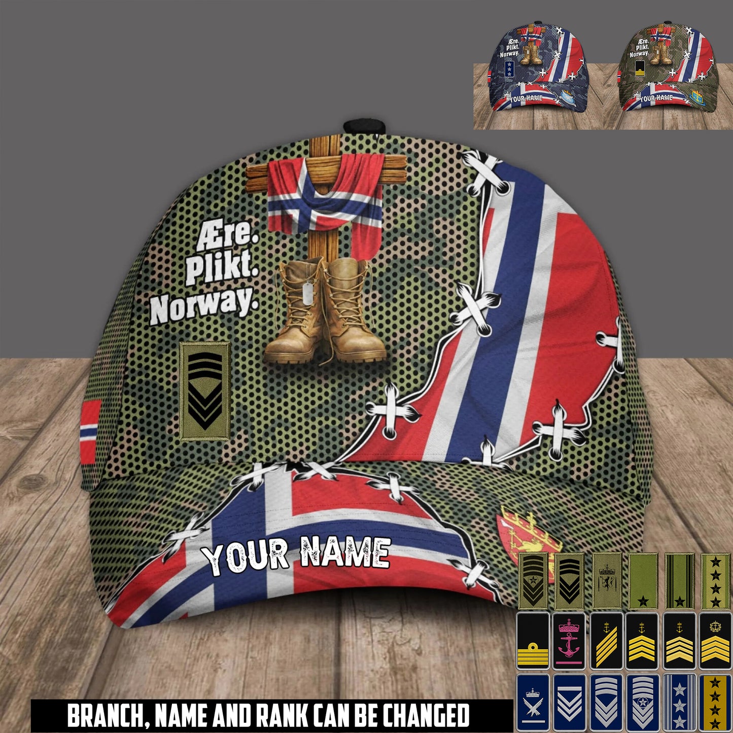 Personalized Rank And Name Norway Soldier/Veterans Baseball Cap - 17684352