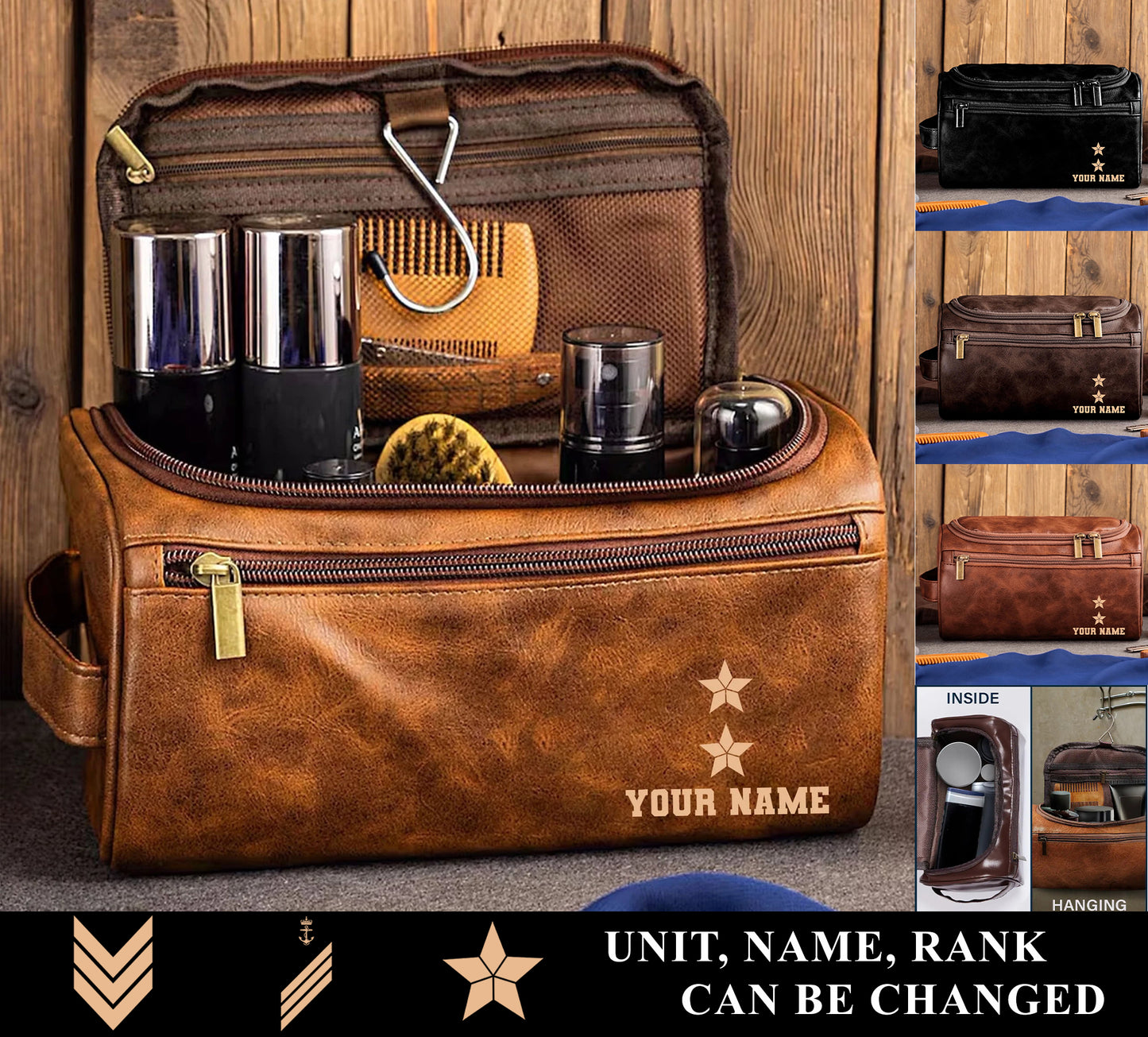 Personalized Norway Soldier/ Veteran With Name And Rank Leather Toiletry Bag - 17555616