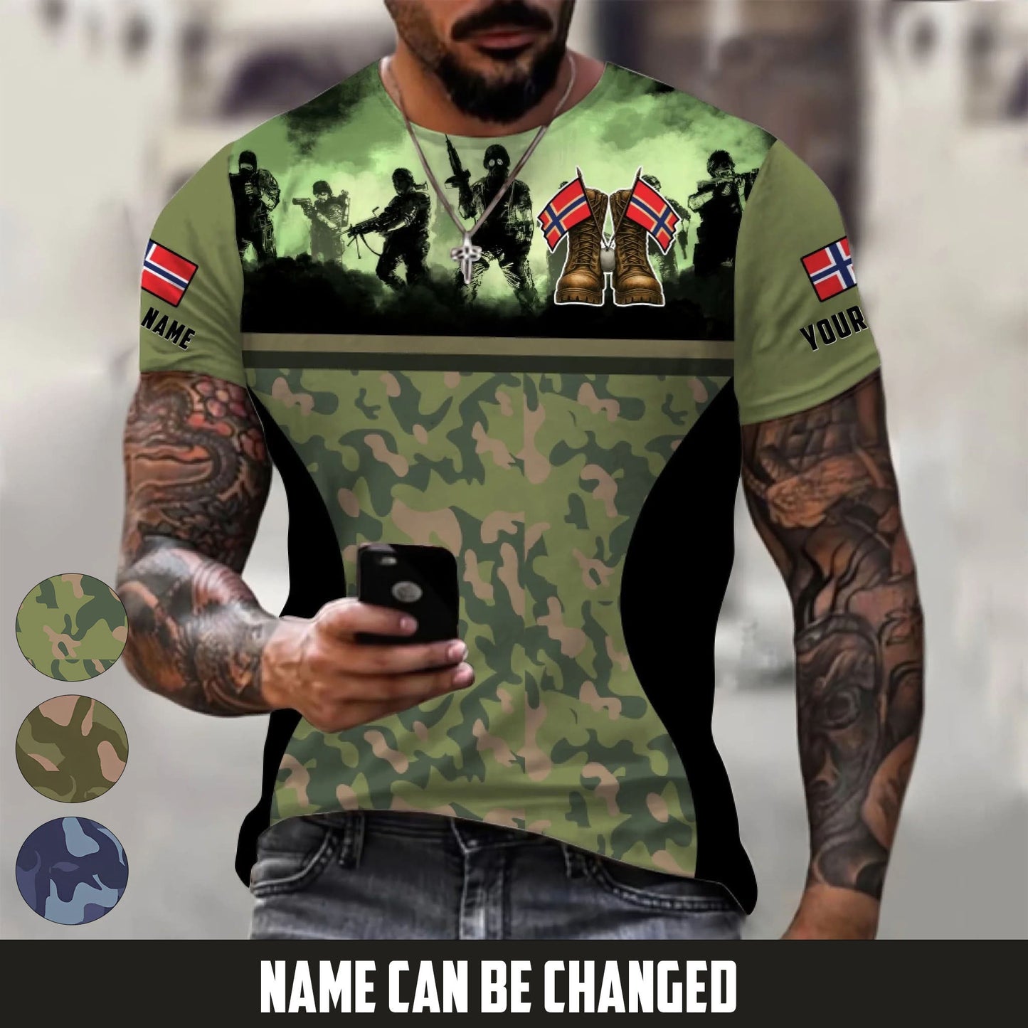Personalized Norway Soldier/Veteran Camo with Name T-Shirt All Over Printed - 17664480