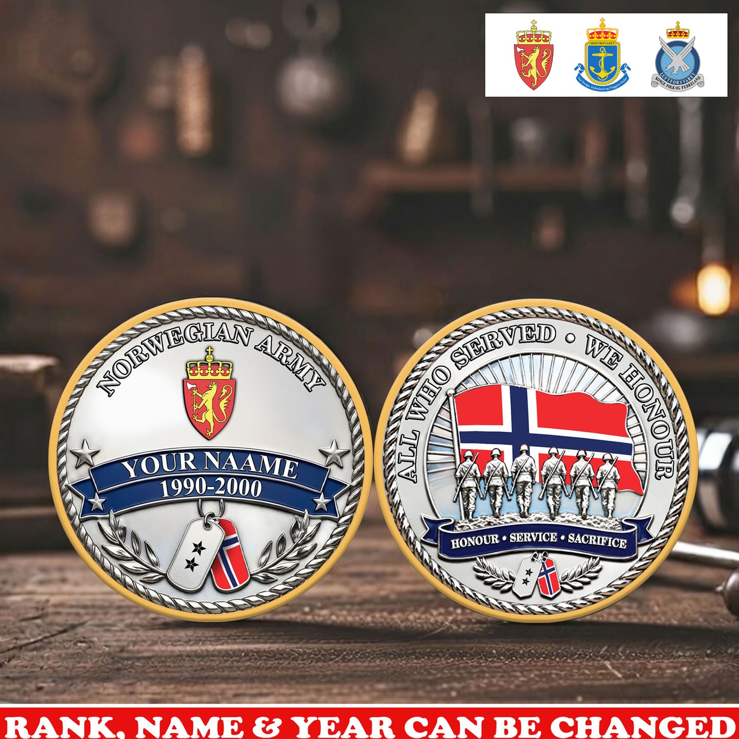 Personalized Norway Veteran/ Soldier With Rank,  Name And Year Challenge Coin - 17743104