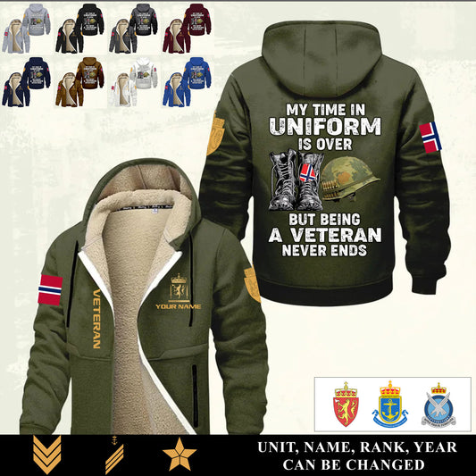 Personalized Norway Soldier/ Veteran With Name And Rank Hoodie Zip Velvet Coat - 17551296