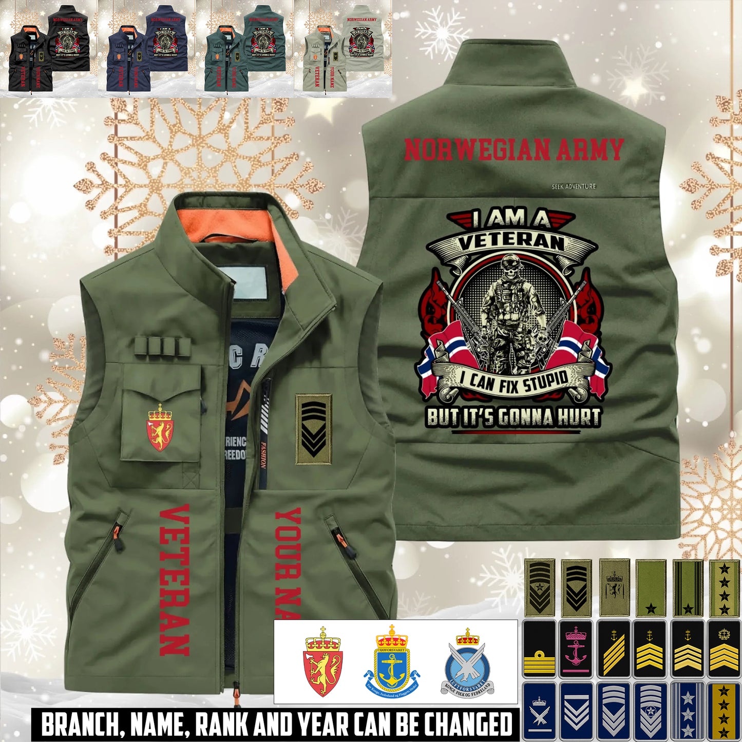 Personalized Norway Solider/ Veteran With Name & Rank Sleeveless Jacket Multicolor - 17595360