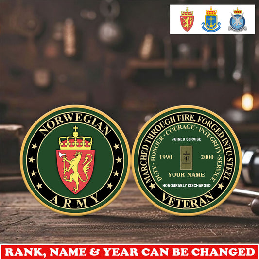 Personalized Norway Veteran/ Soldier With Rank,  Name And Year Challenge Coin - 17744832