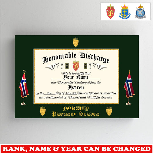 Personalized Norway Soldier/Veteran with Rank, Name & Year Canvas - 17739648