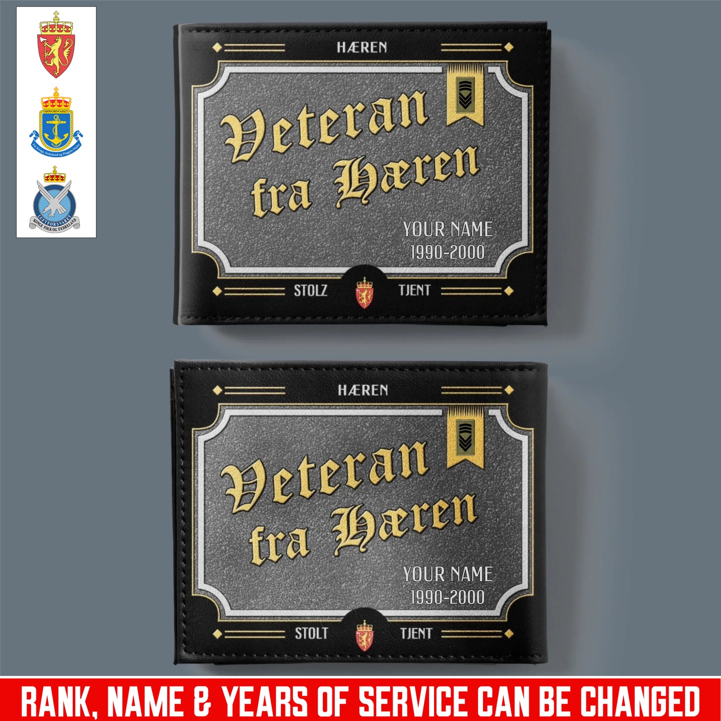 Personalized Norway Soldier/ Veteran With Rank, Year And Name Leather Wallet - 17685216