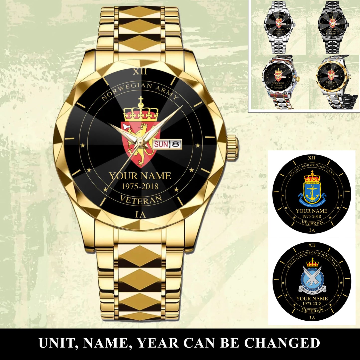 Personalized Norway Soldier/ Veteran With Name And Year Gentleman Crystal Metal Watch - 17105472