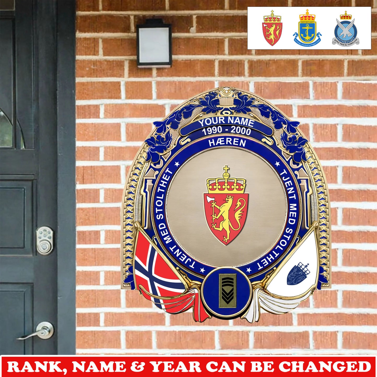 Personalized Rank, Name And Year Norway Soldier/Veterans Wooden Sign - 17736192