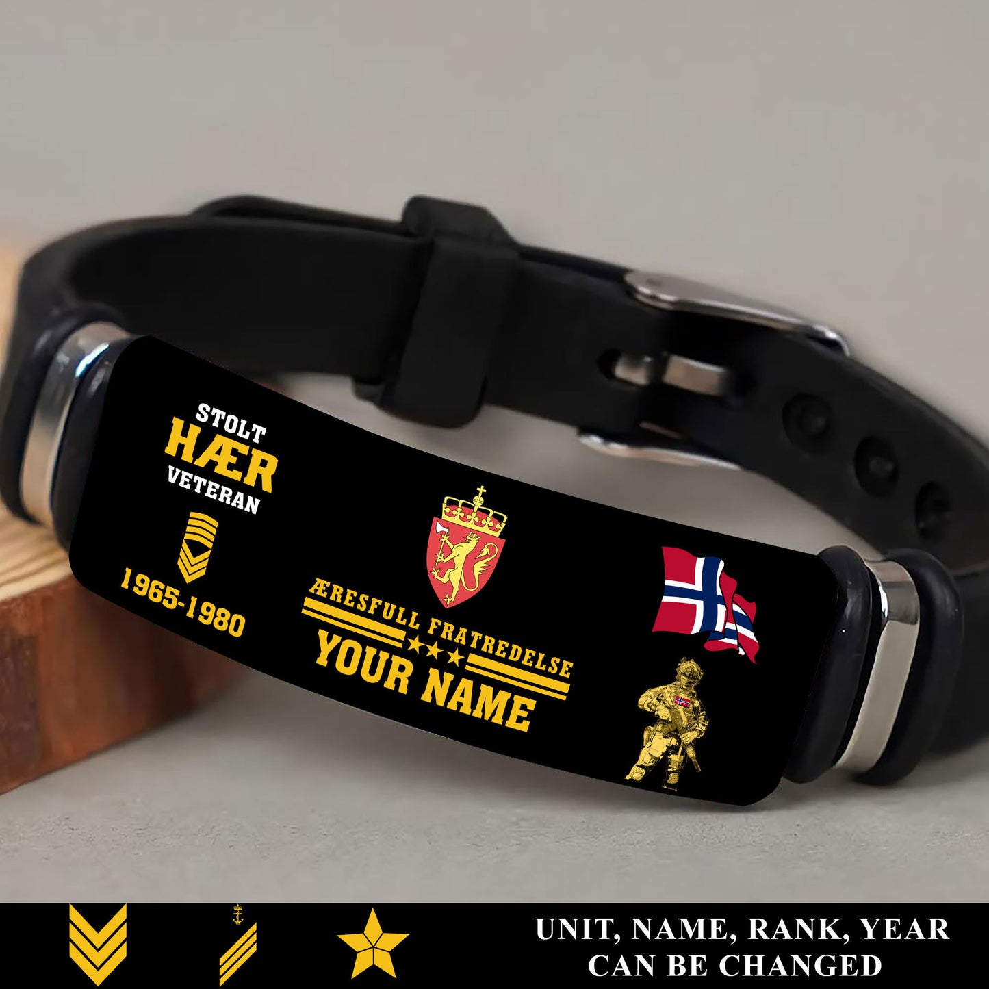 Personalized Norway Soldier/ Veteran With Rank, Name And Year Bracelet - 17538336