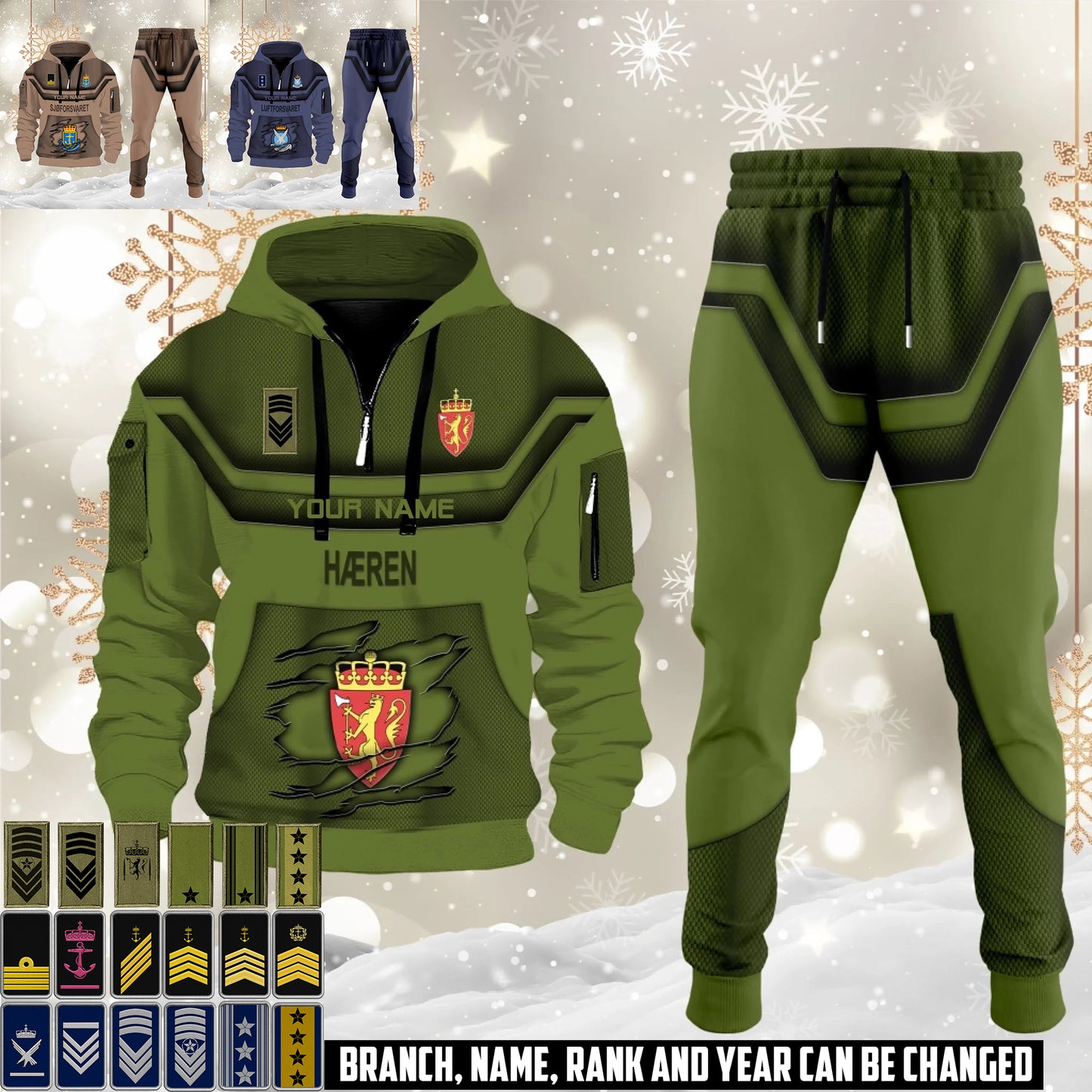 Norway 3D Half Zip Hoodie + Jogger Combo – Personalized with Name & Rank - 17504640