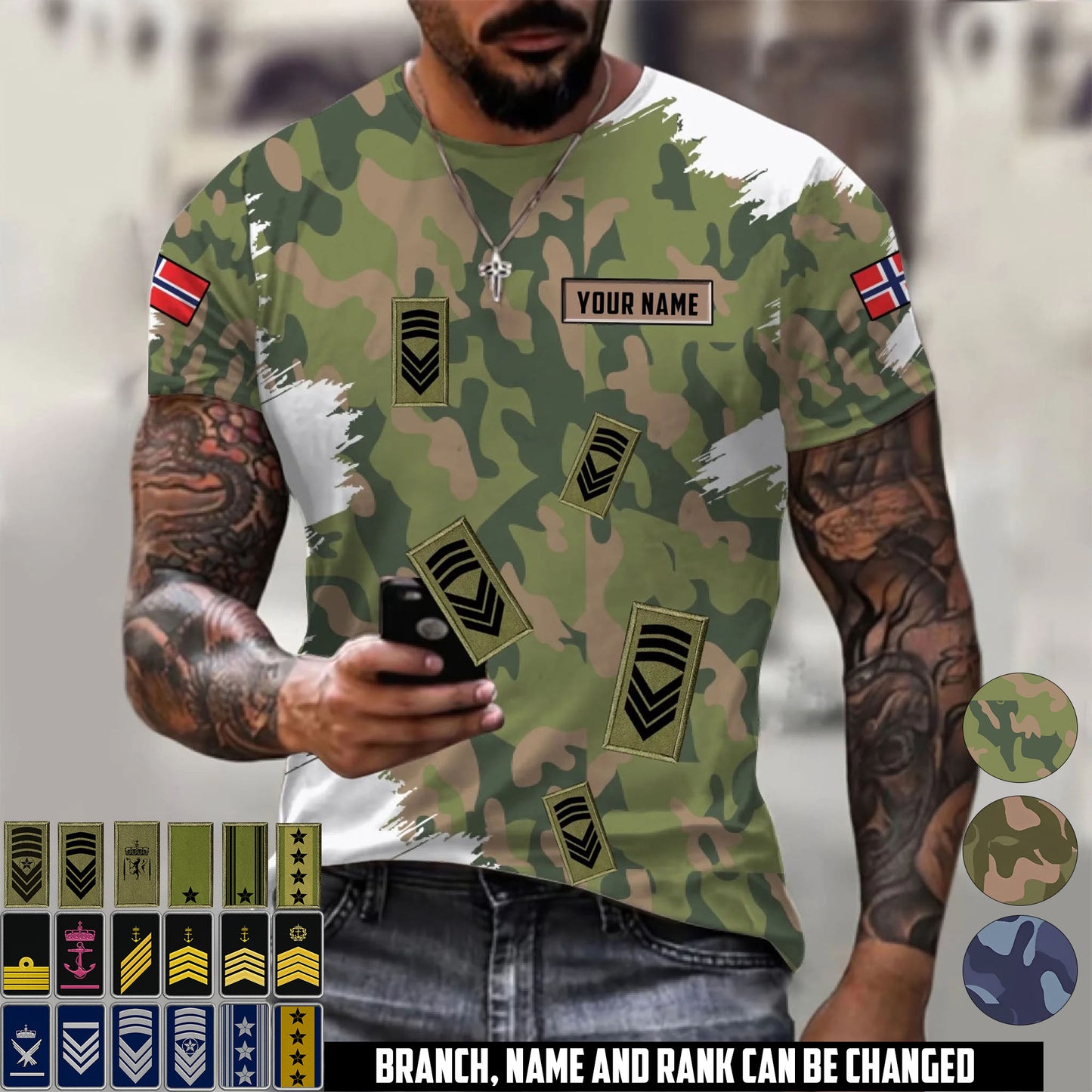 Personalized Norway Soldier/Veteran Camo with Name and Rank T-Shirt All Over Printed - 17665344