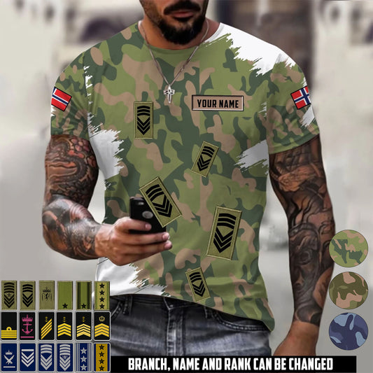 Personalized Norway Soldier/Veteran Camo with Name and Rank T-Shirt All Over Printed - 17665344