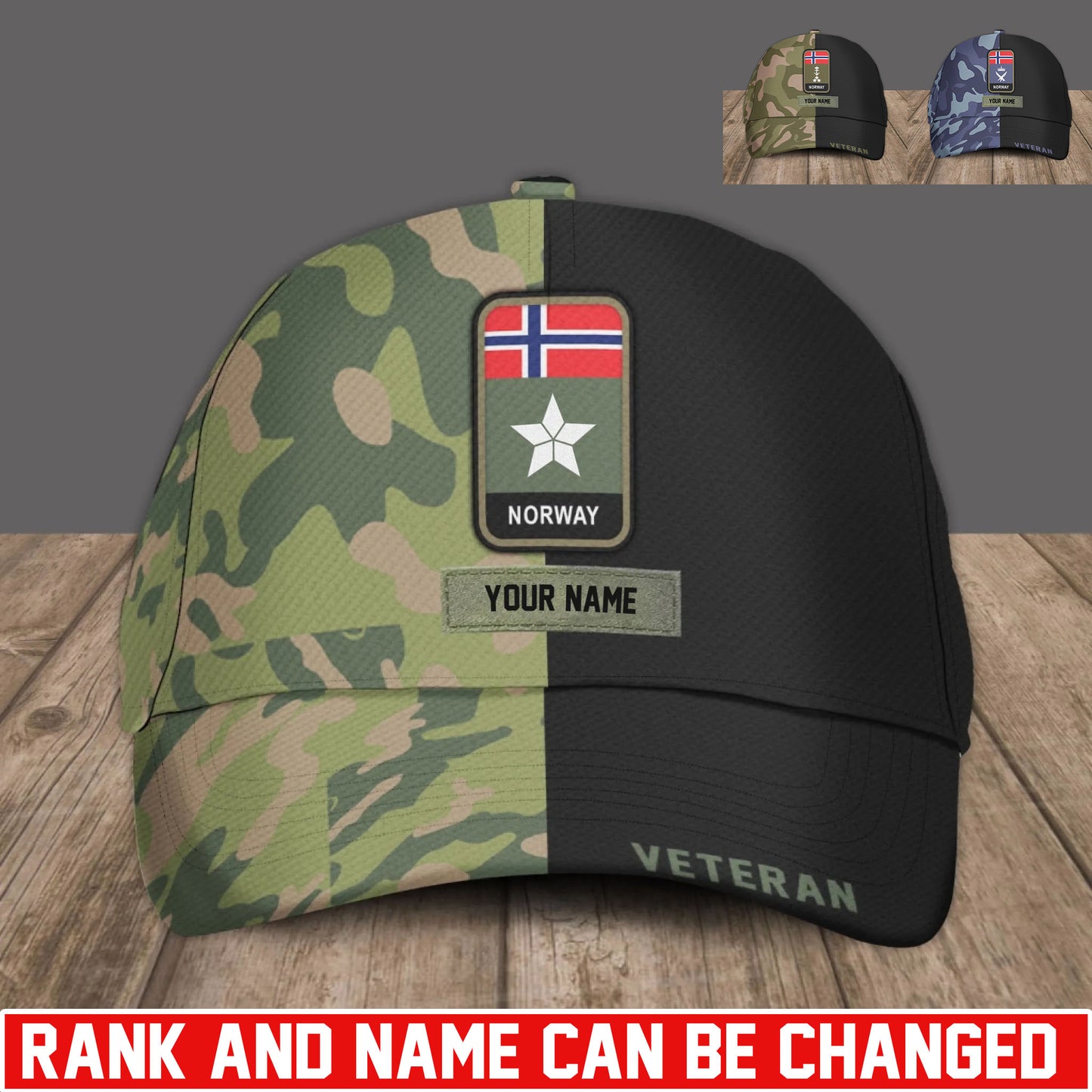 Personalized Rank And Name Norway Soldier/Veterans Baseball Cap - 17734464
