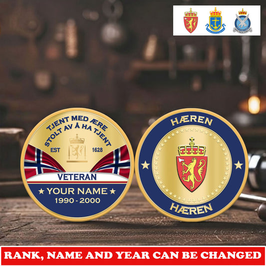 Personalized Norway Veteran/ Soldier With Rank, Name And Year Challenge Coin - 17731008
