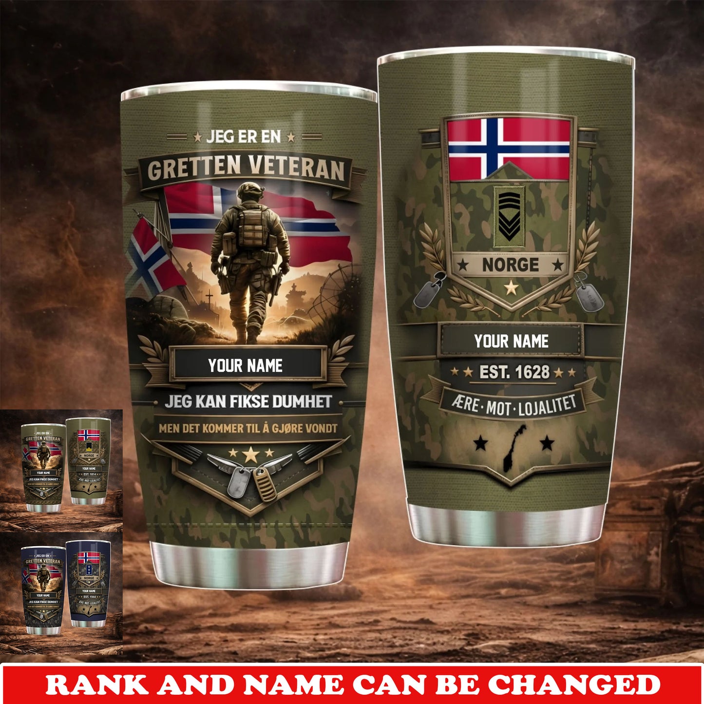 Personalized Norway Veteran/ Soldier With Rank And Name Camo Tumbler - 17731872