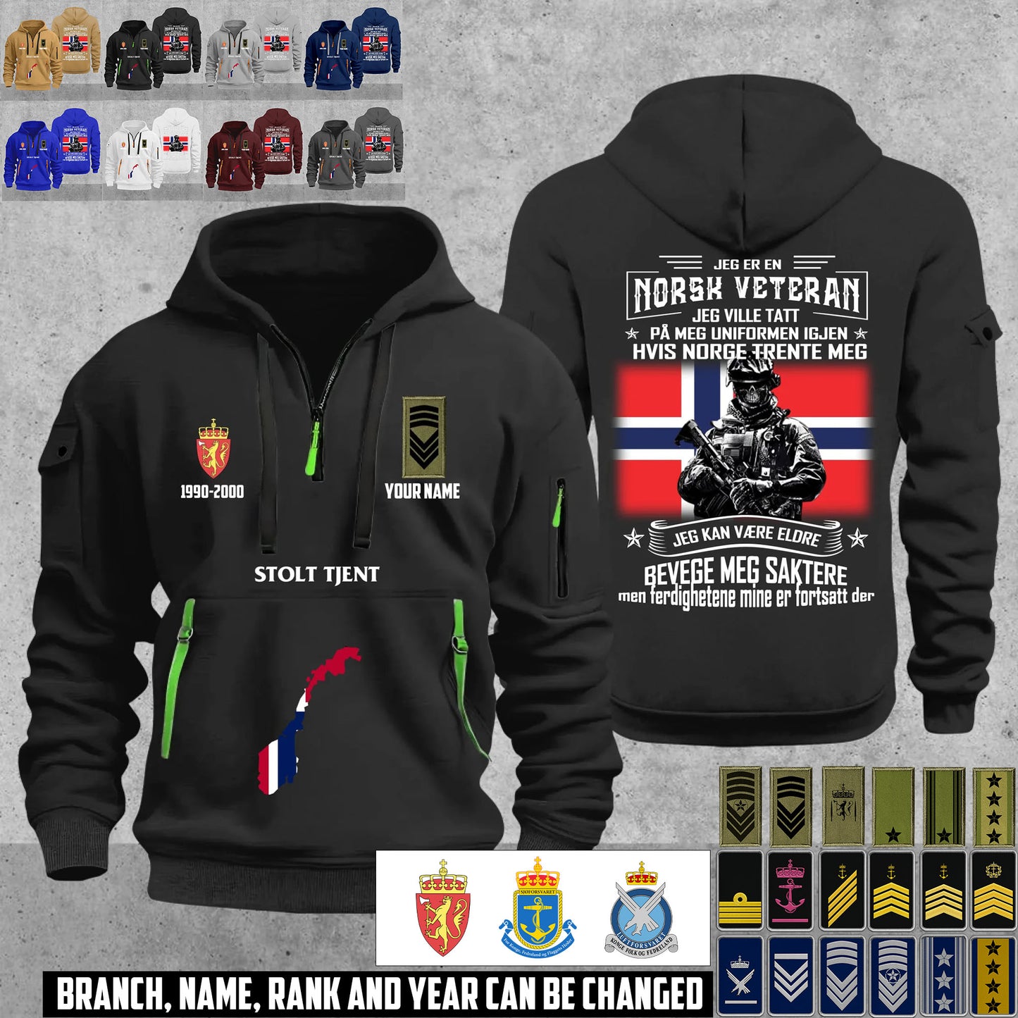 Personalized Norway Soldier/ Veteran With Name, Year And Rank Zip Hoodie Multicolor - 17667936