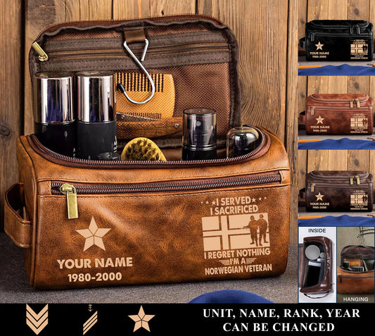 Personalized Norway Soldier/ Veteran With Name And Rank Leather Toiletry Bag - 17591040