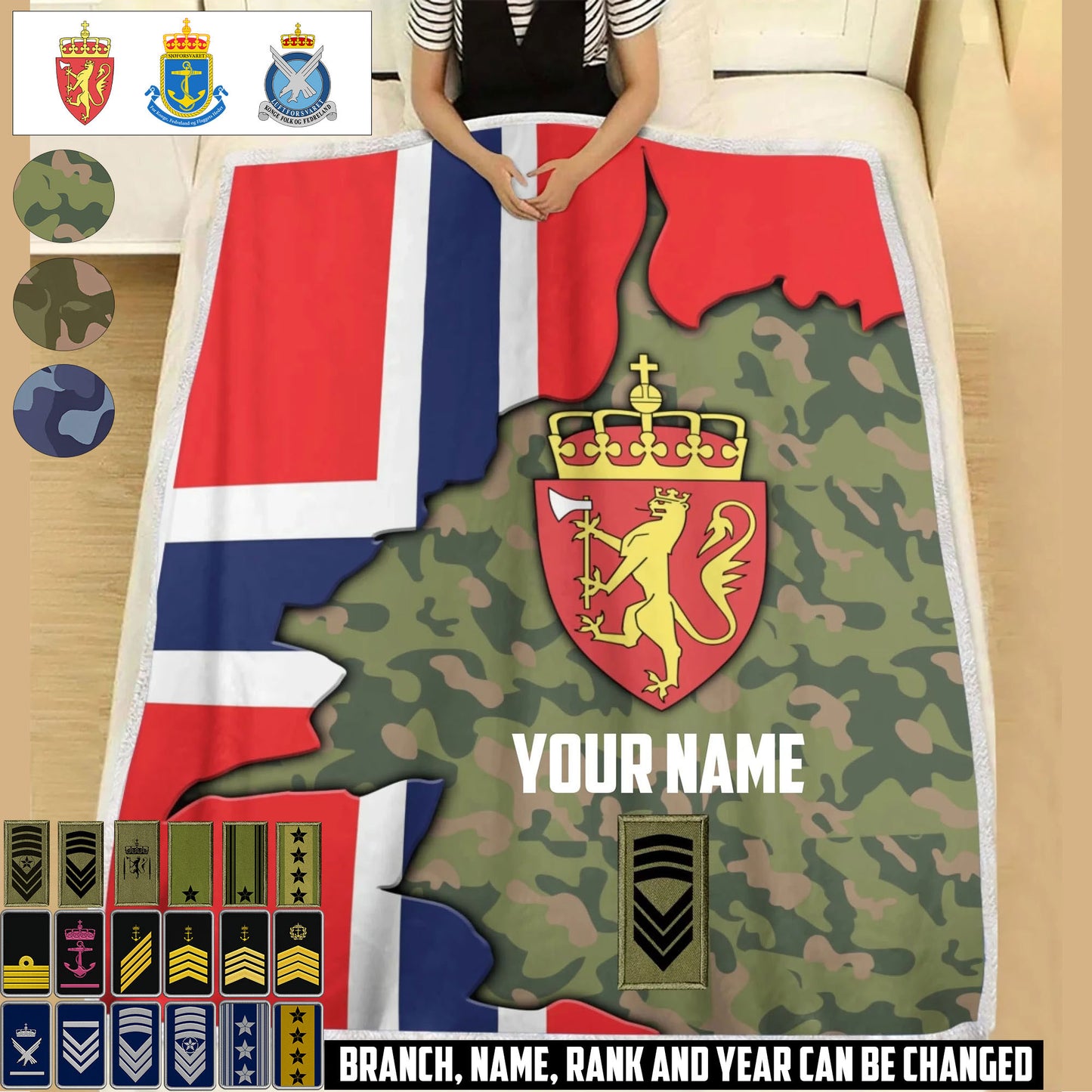 Personalized Norway Soldier/ Veteran With Rank And  Name Fleece Blanket 3D Printed - 17607456