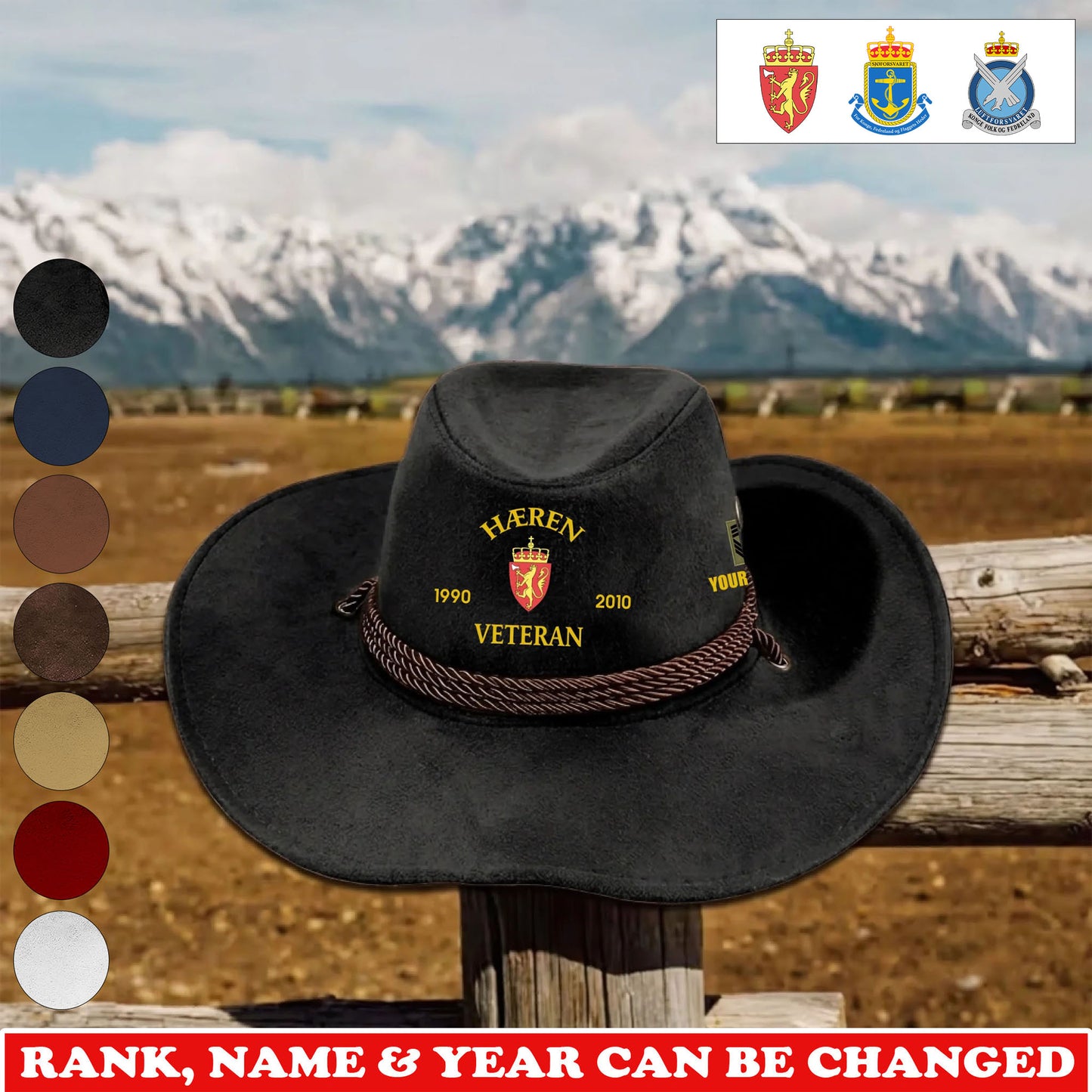 Personalized Norway Soldier/ Veteran With Rank, Name and Year Cowboy Hat - 17752608