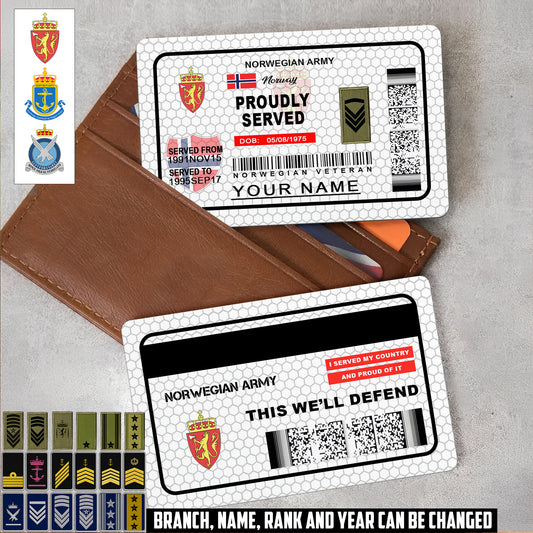 Personalized Norway Soldier/ Veteran With Rank, Name And Year Aluminum Wallet Card - 17470944