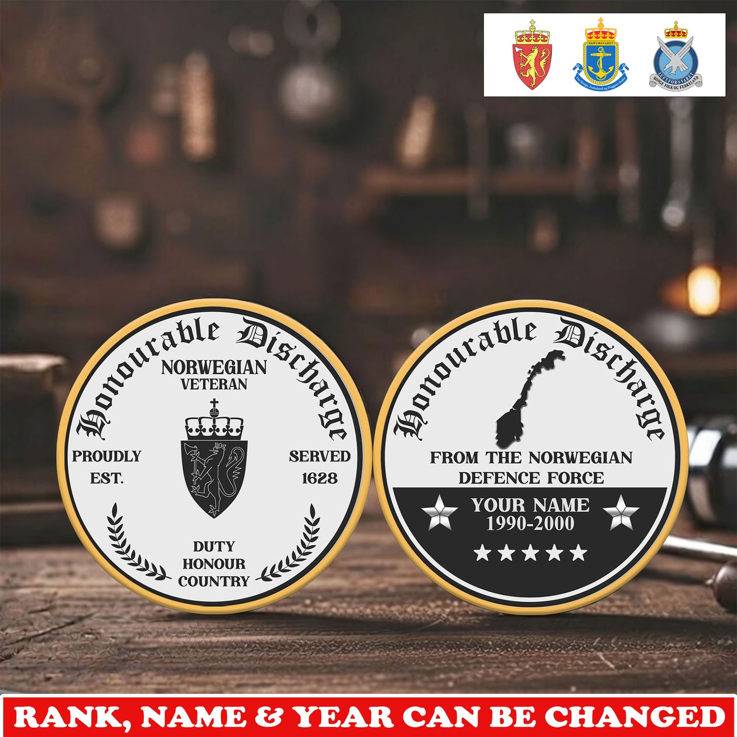 Personalized Norway Veteran/ Soldier With Rank,  Name And Year Challenge Coin - 17743968