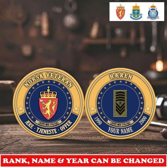 Personalized Norway Veteran/ Soldier With Rank, Name And Year Challenge Coin - 17729280