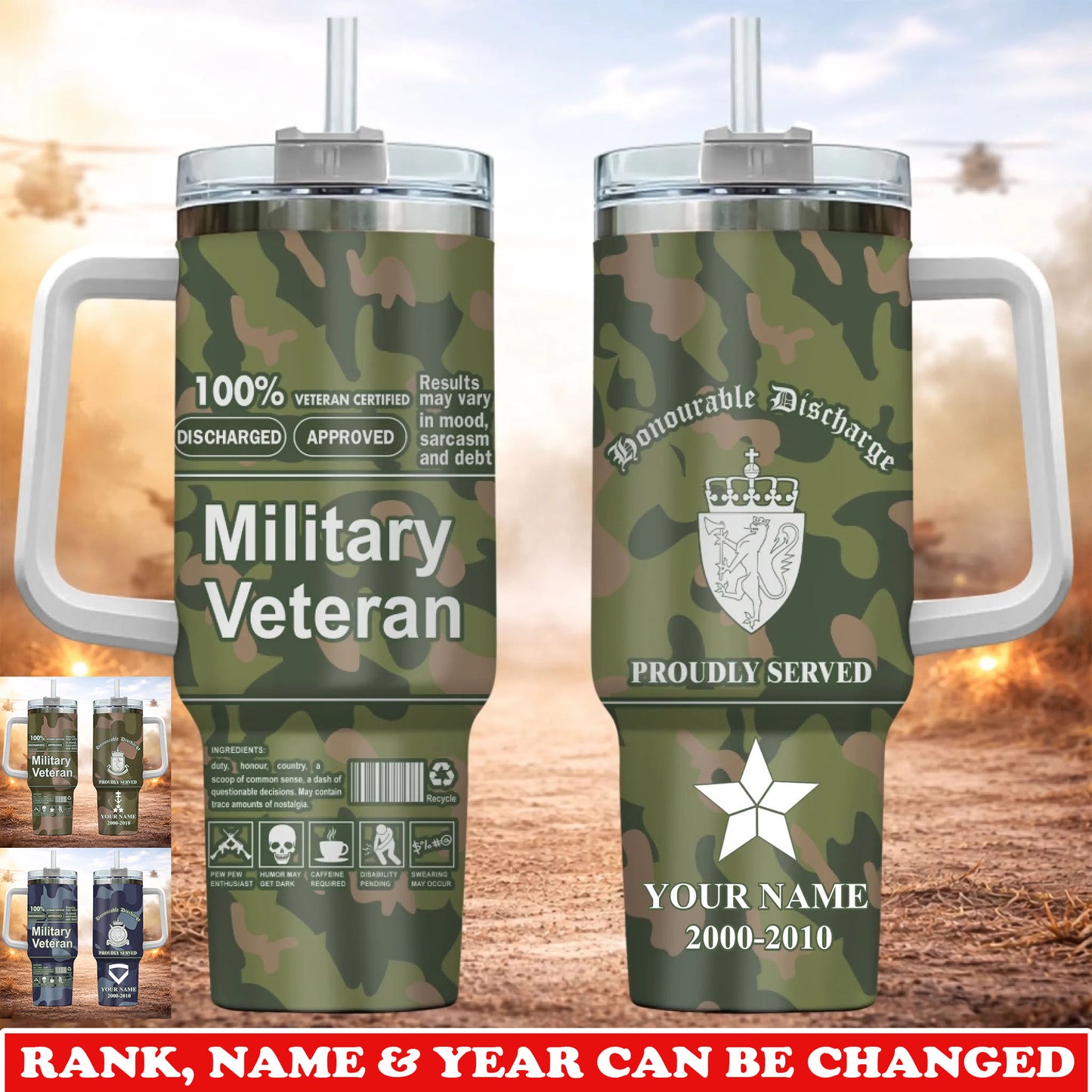 Personalized Norway Veteran/ Soldier With Rank, Year And Name Camo Tumbler - 17745696