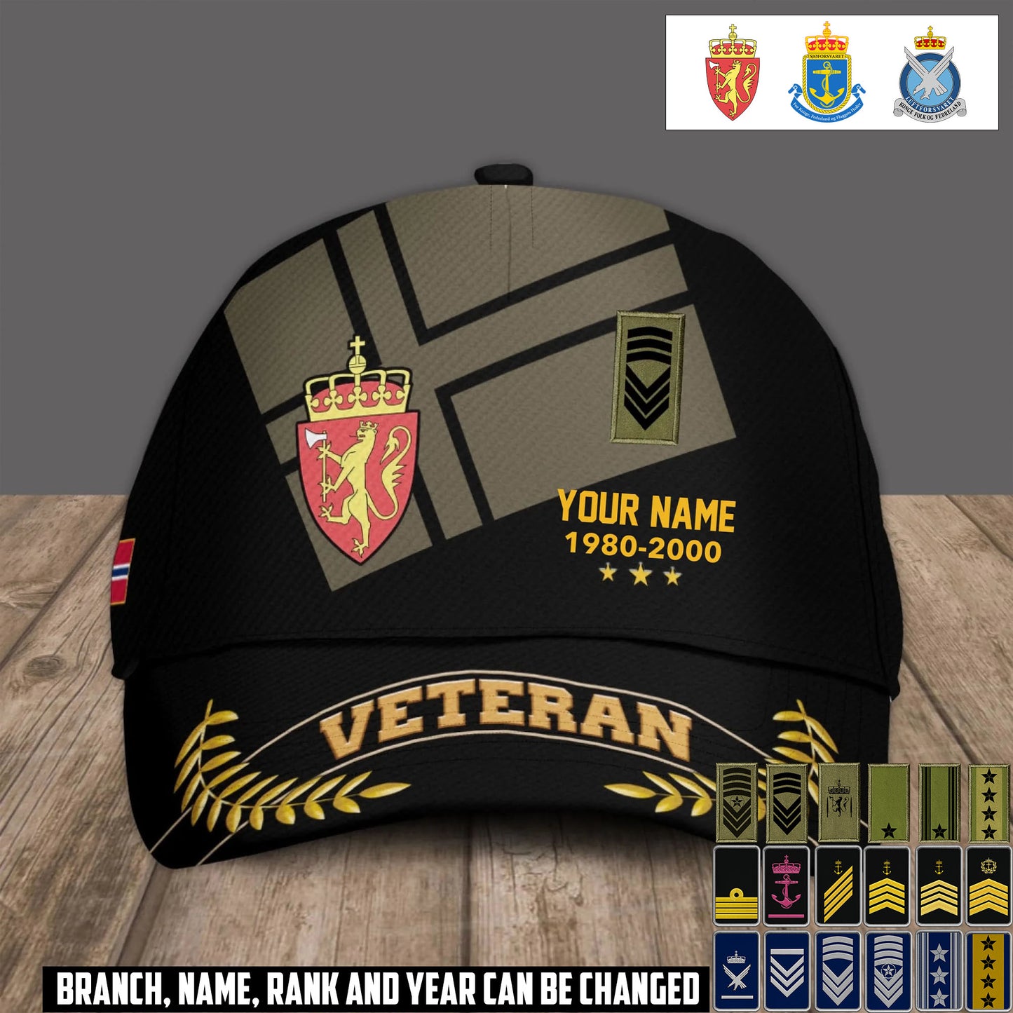 Personalized Name Year & Rank Norway Soldier/Veterans Baseball Cap - 1759968004