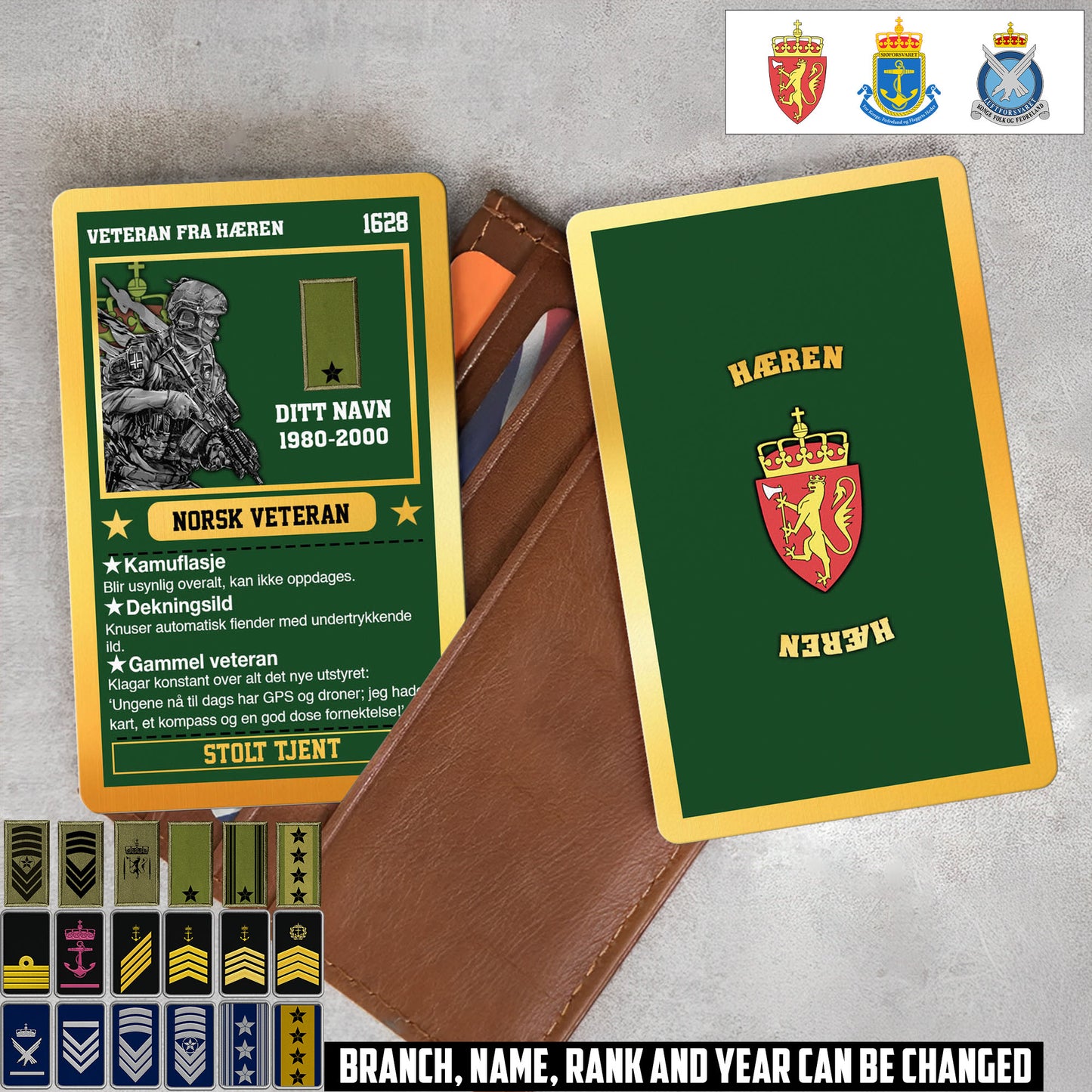Personalized Norway Soldier/ Veteran With Rank, Name And Year Aluminum Wallet Card - 17508096