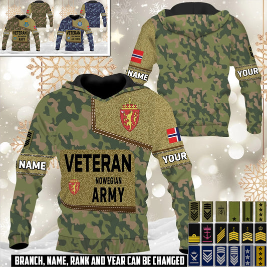 Personalized Norway Soldier/Veteran Camo with Name and Rank Hoodie All Over Printed - 17539200
