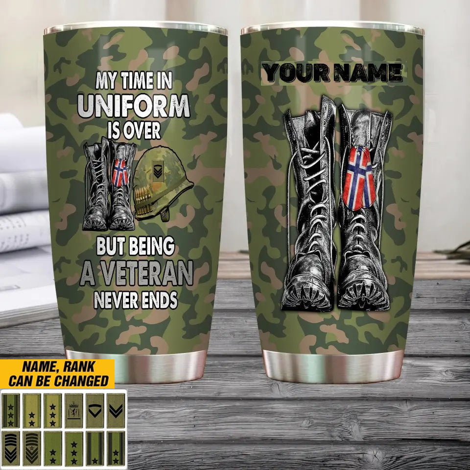 Personalized Norway Veteran/Soldier With Rank And Name Camo Tumbler All Over Printed - 16832448