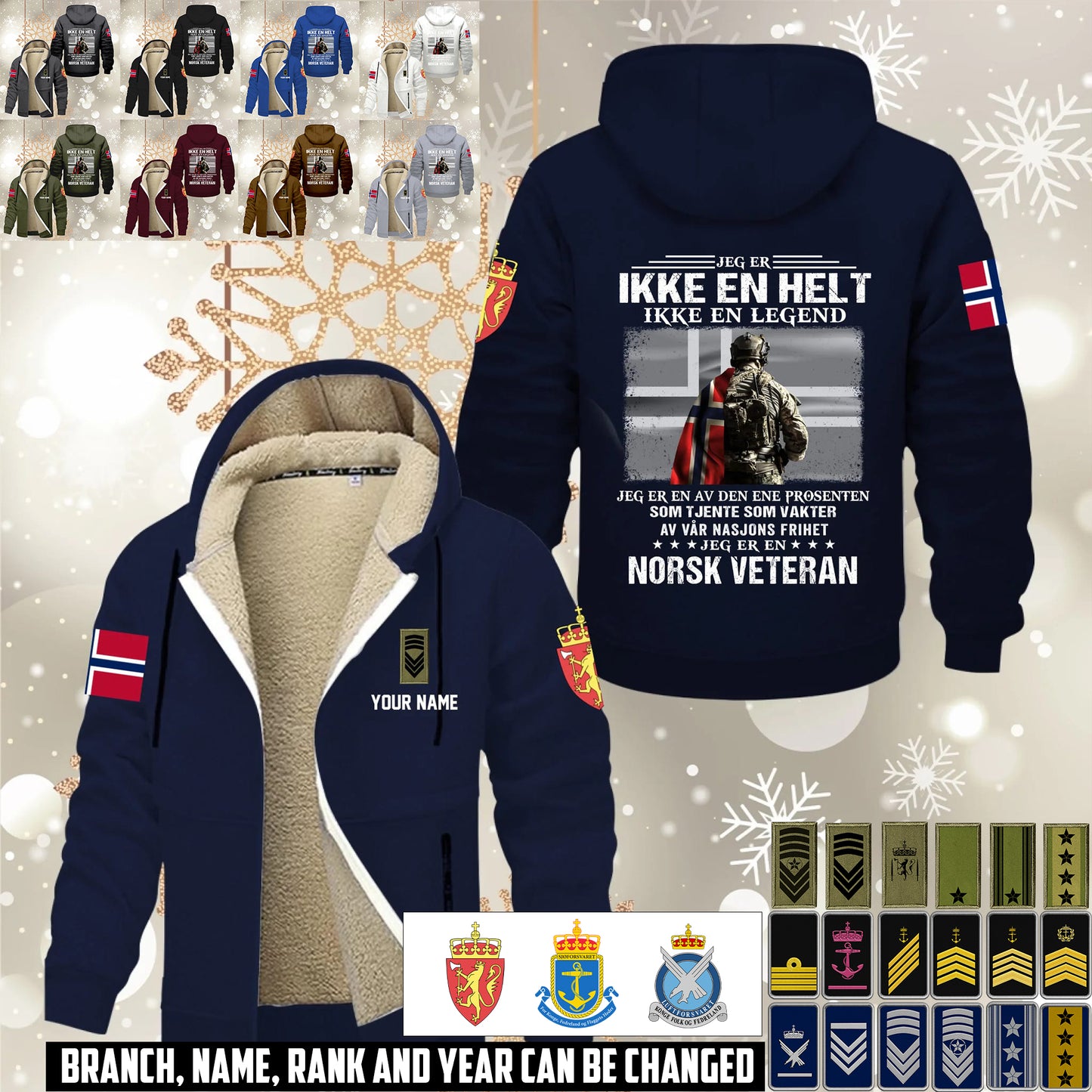Personalized Norway Soldier/ Veteran With Name And Rank Hoodie Zip Velvet Coat - 17559936