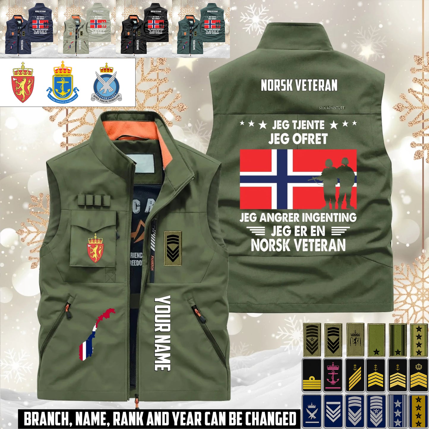 Personalized Norway Soldier/ Veteran With Name & Rank Sleeveless Jacket Multicolor - 17633376