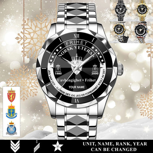 Personalized Norway Soldier/Veteran with Name, Year and Rank Diamond-Cut Bezel Watch - 17650656