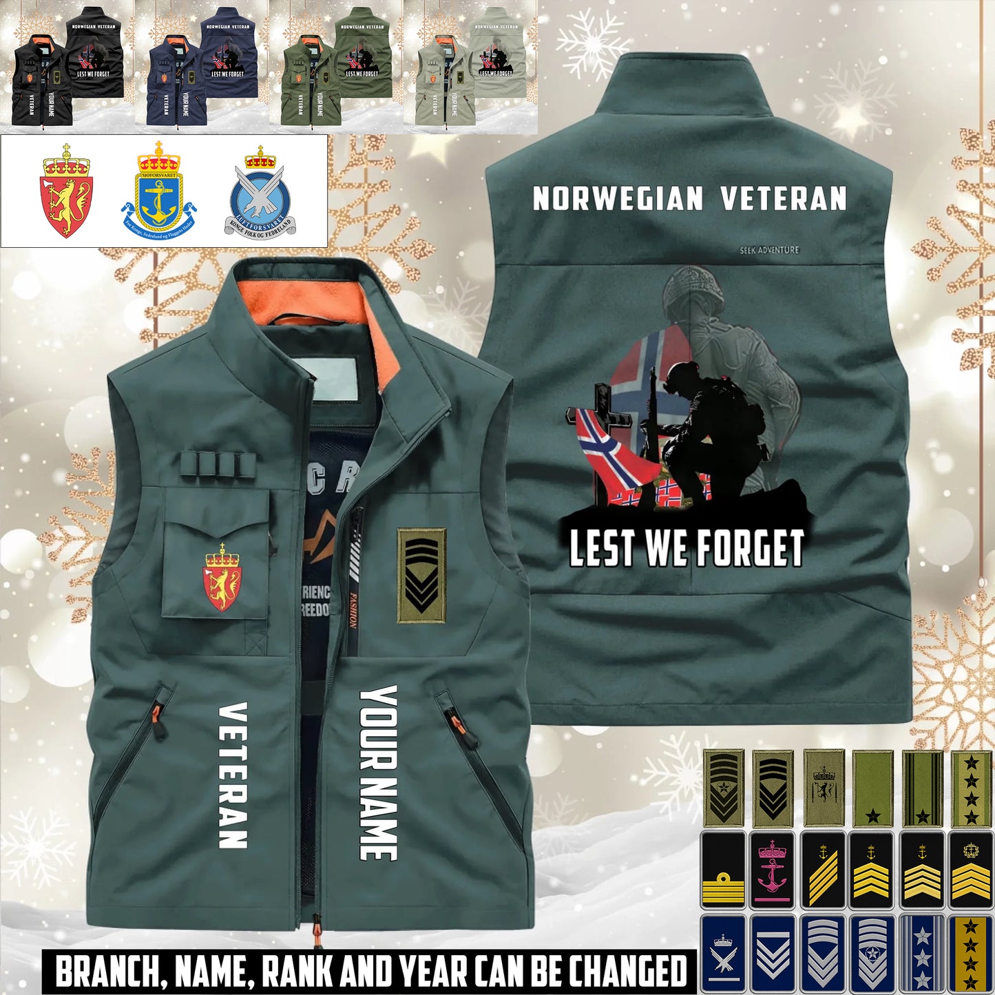 Personalized Norway Soldier/ Veteran With Name & Rank Sleeveless Jacket Multicolor - 17632512