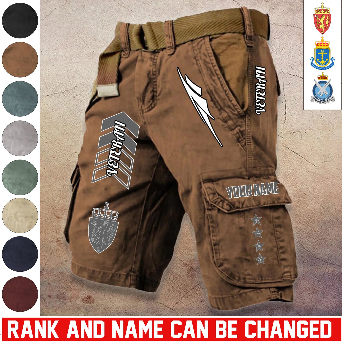 Personalized Norway Soldier/ Veteran With Rank And Name Demin Shorts Multicolor - 17686944