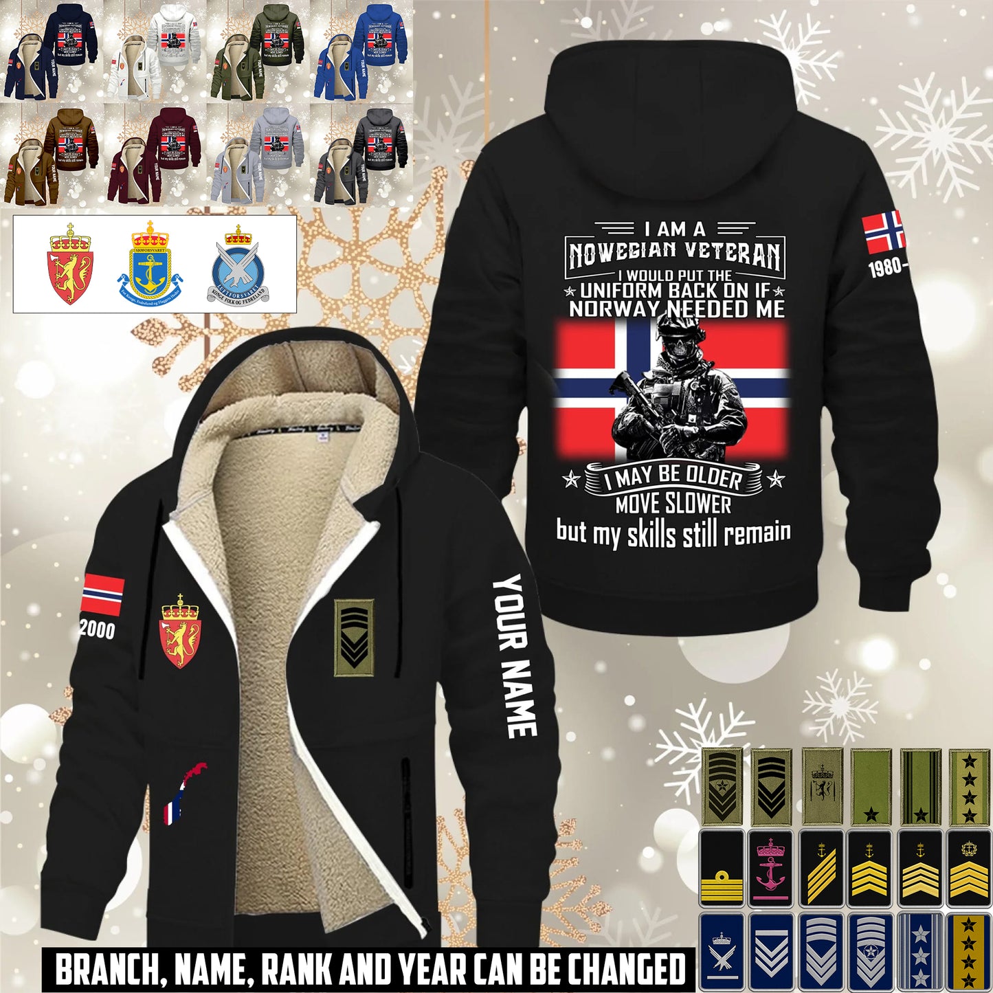 Personalized Norway Soldier/ Veteran With Name, Year And Rank Hoodie Zip Velvet Coat - 1765929600