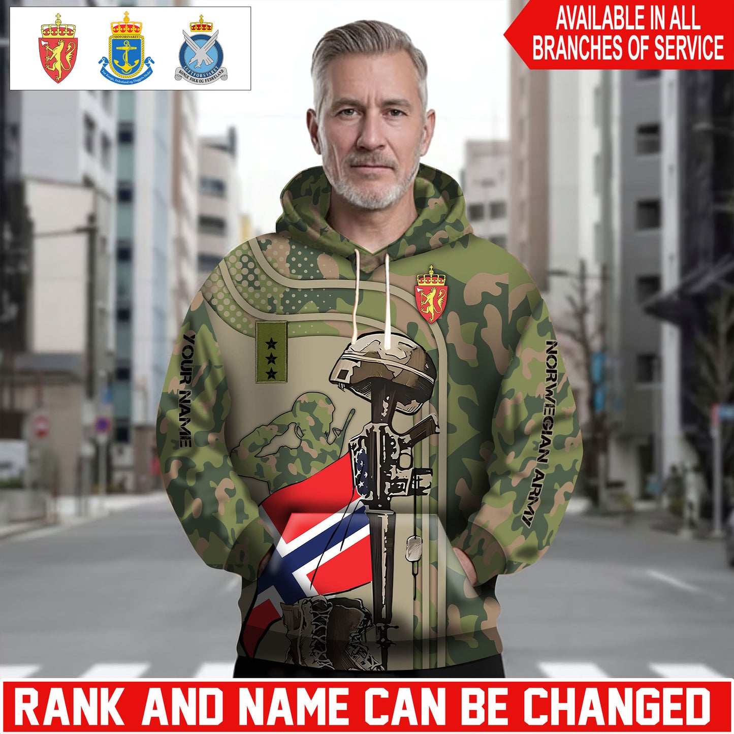 Personalized Norway Soldier/Veteran Camo with Name and Rank Hoodie Sweater All Over Printed - 1762905607