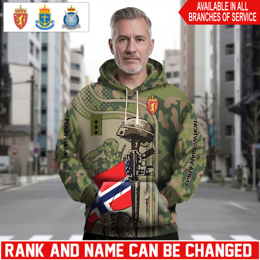 Personalized Norway Soldier/Veteran Camo with Name and Rank Hoodie Sweater All Over Printed - 1762905607