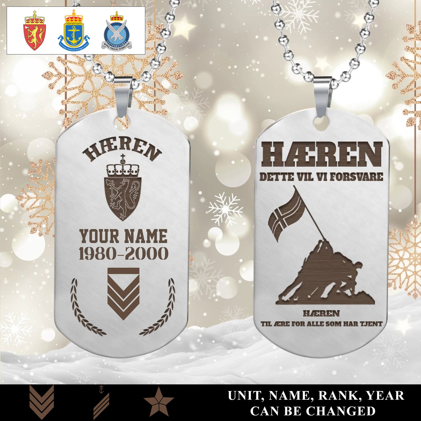 Personalized Norway Soldier/Veteran with Rank, Name & Year Dog Tag Necklace - 17657568
